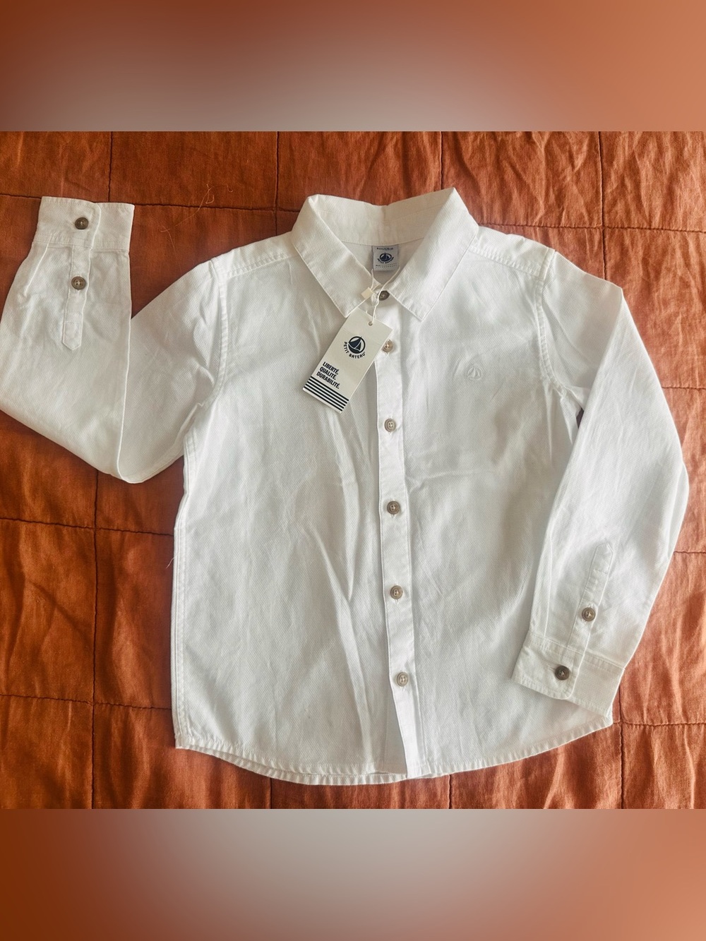 Petit Bateau Boy’s  White Button-Down Casual Shirt
